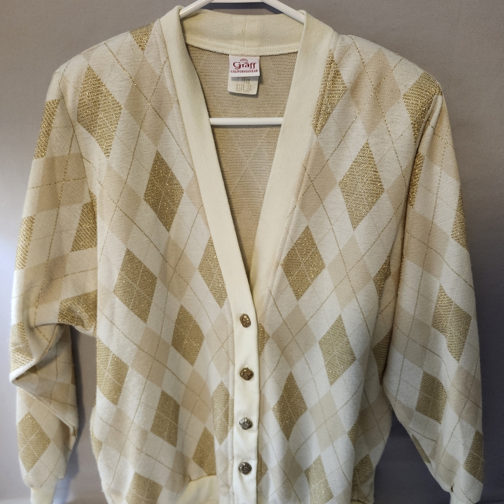 Women's Cream and Gold Argyle Sweater